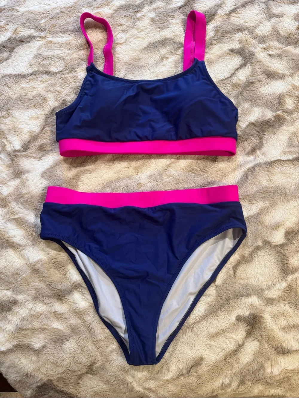 Navy Blue Bikini Set with Hot Pink Trim